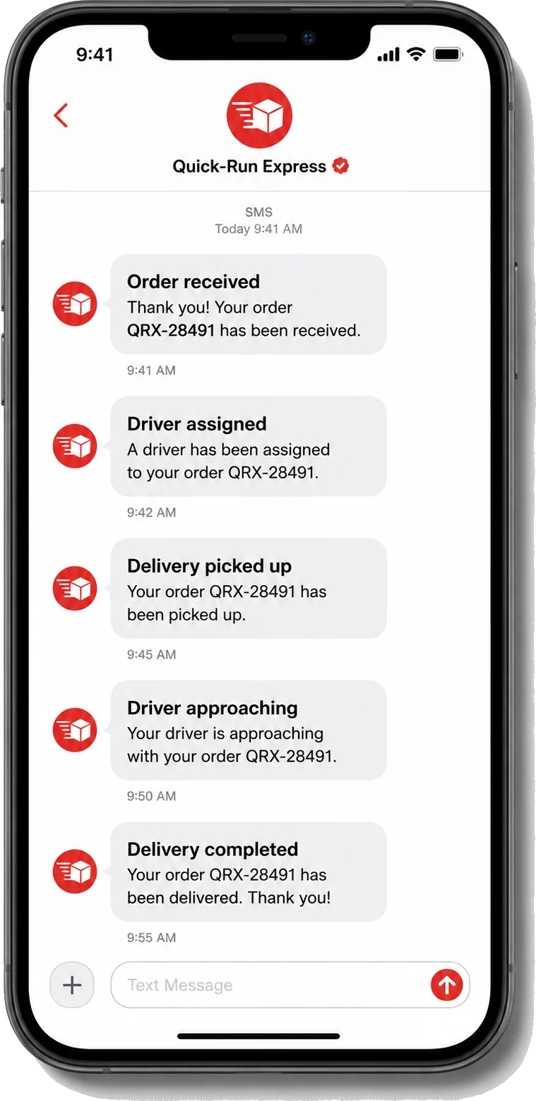 Phone showing delivery status update notifications